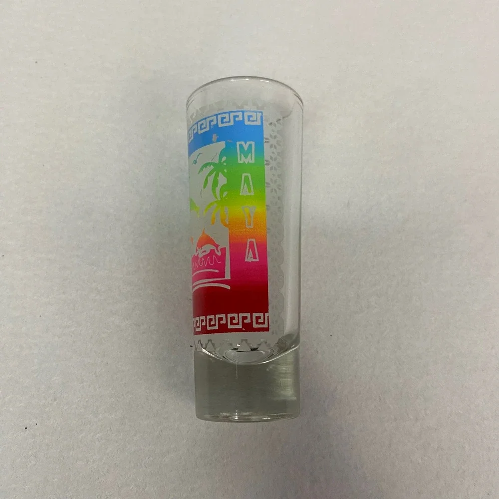 Costa Maya Shot Glass Souvenir Tropical Dolphin Palm Tree‎ Colorful Glass, New